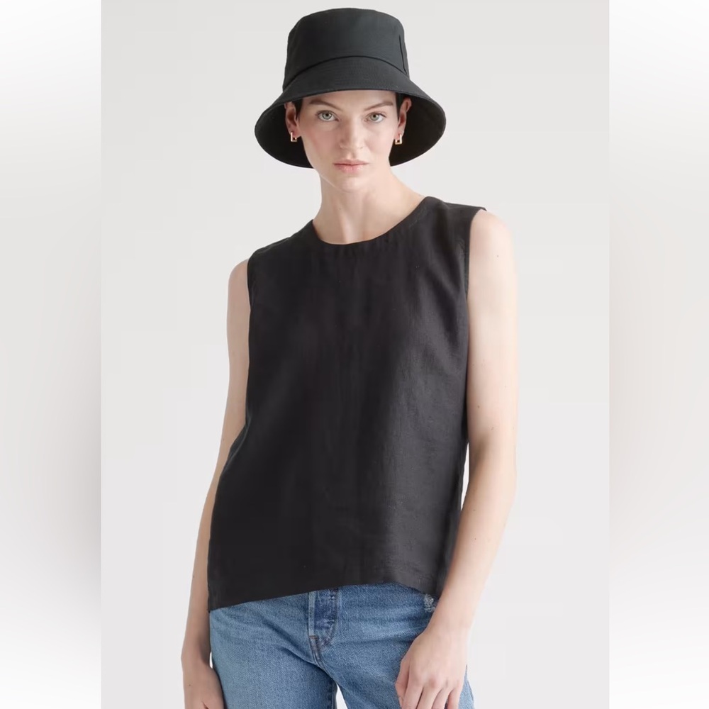 Quince 100% European Linen Tank; small; black